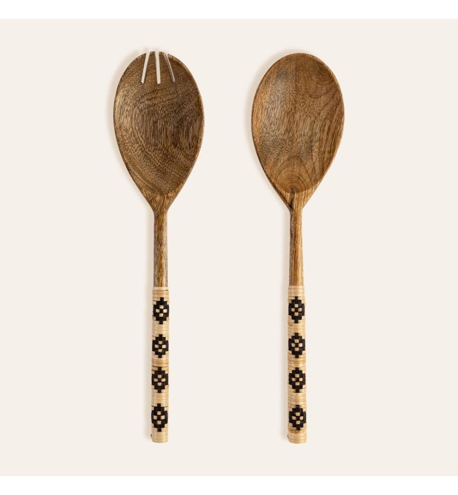 Salad Serving Set, 2 Pieces, Natural, Black, MANGO WOOD / BAMBOO