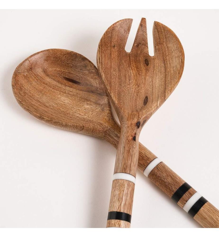 Salad Serving Set, 2 Pieces, Natural, Black, 100% MANGO WOOD
