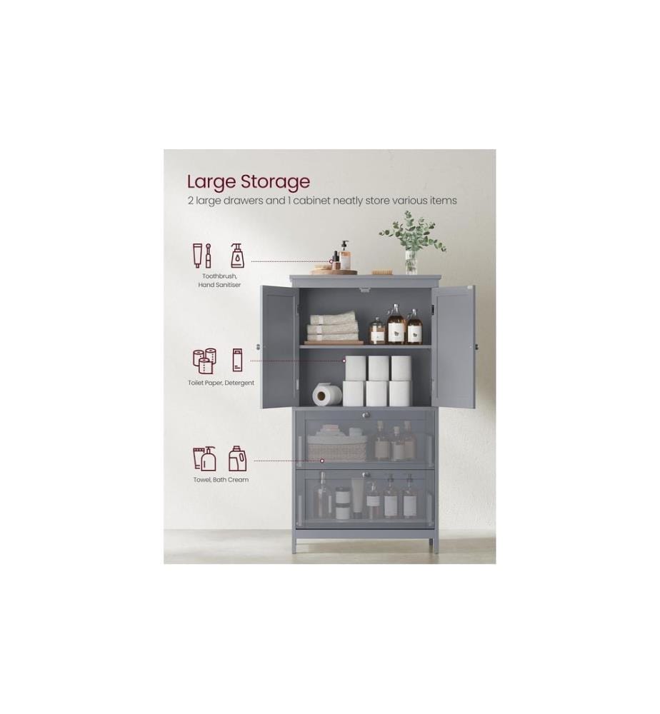 VASAGLE - Commode dans le style maison de campagne 60 x 110 cm, Gris
