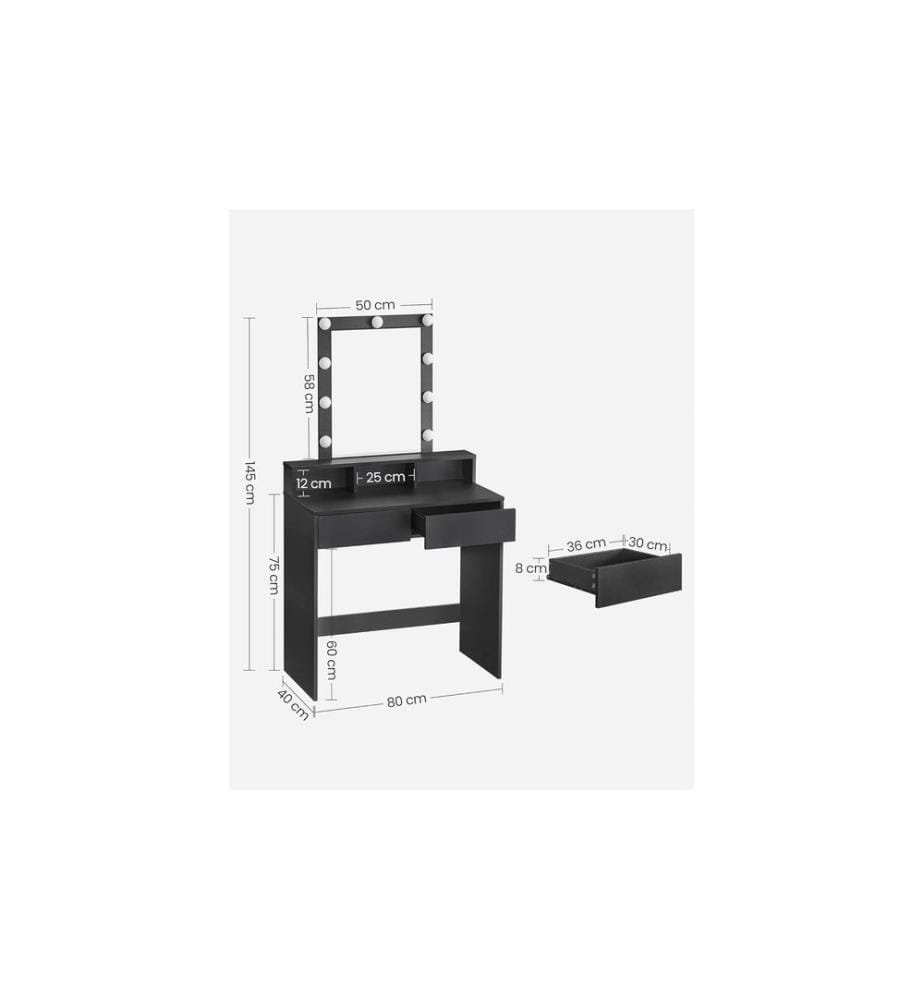 VASAGLE - Coiffeuse avec éclairage LED 80 x 40 x 145 cm