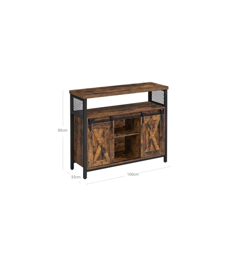 VASAGLE - Sideboard mit 2 Schiebetüren 100 x 80 cm, Schwarz/Braun