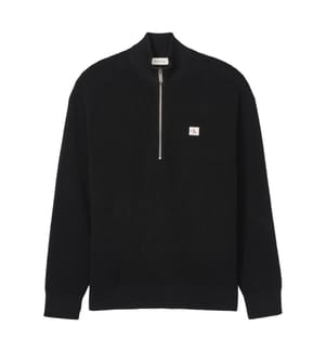 Pull à manches longues Ez coton waffle demi-zip - Noir