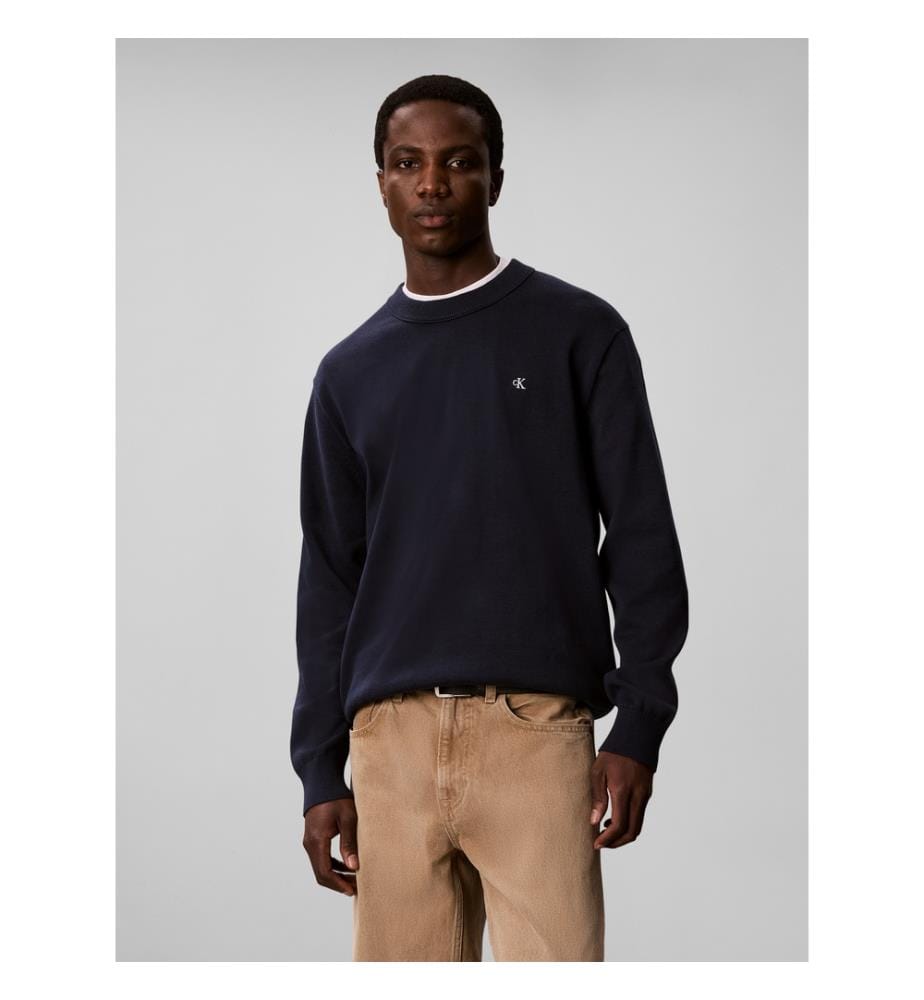Pull classique en coton monogrammé - Bleu Marine