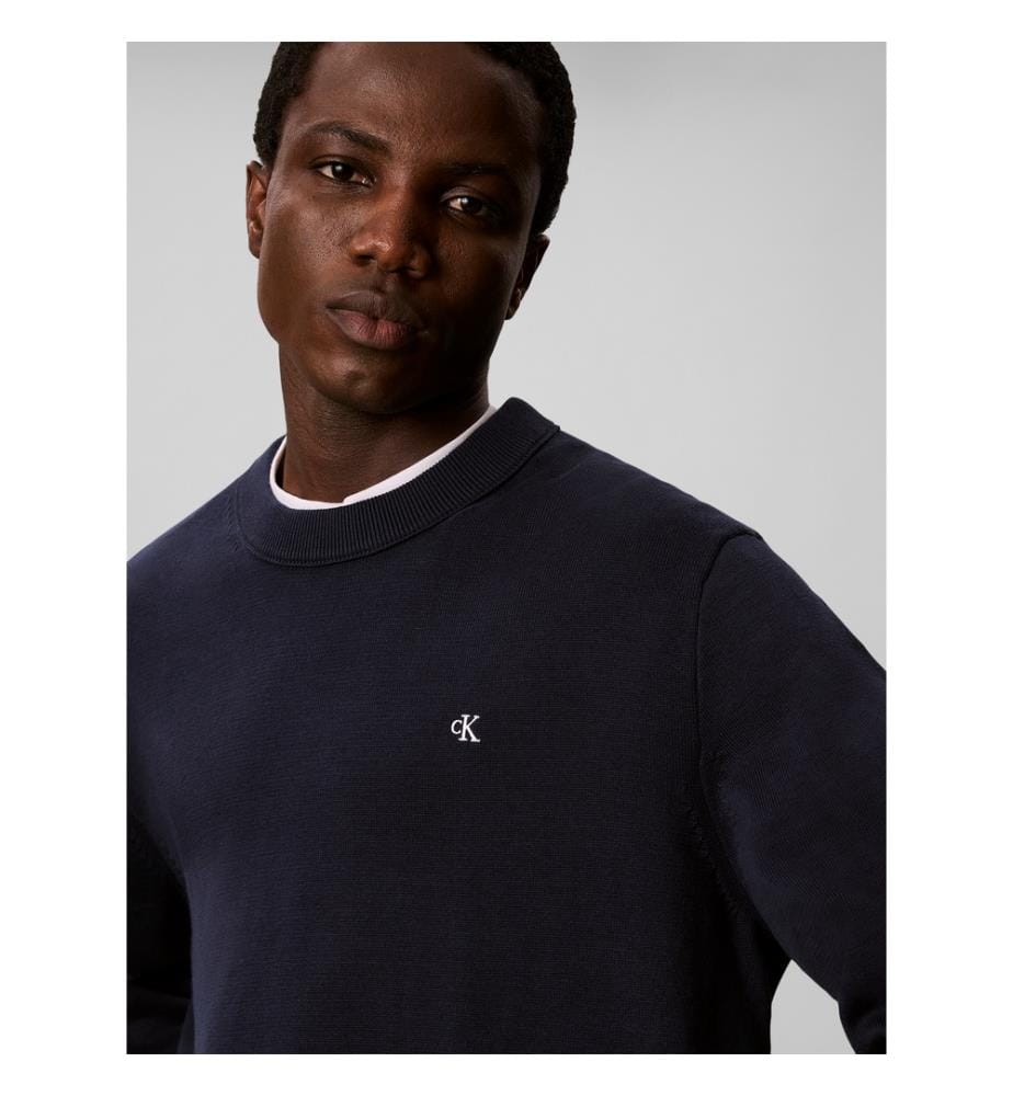 Pull classique en coton monogrammé - Bleu Marine