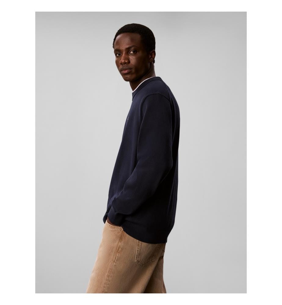 Pull classique en coton monogrammé - Bleu Marine