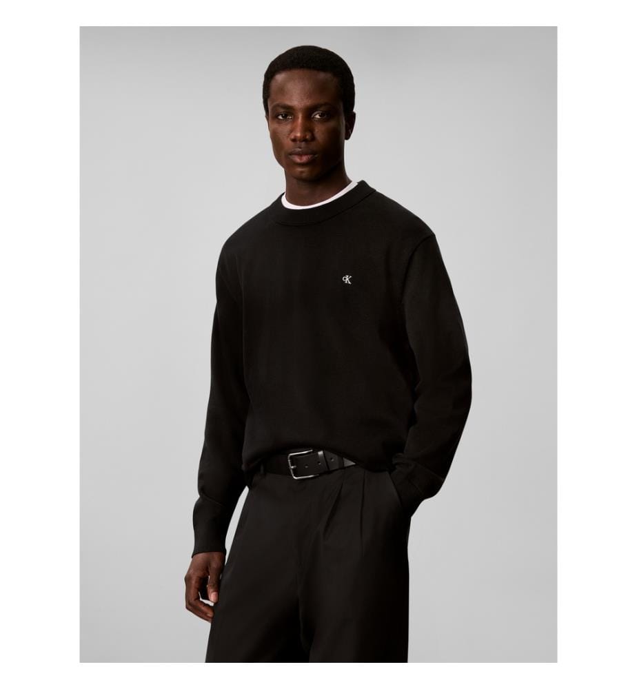 Klassischer Pullover aus Baumwolle mit Monogramm – Schwarz