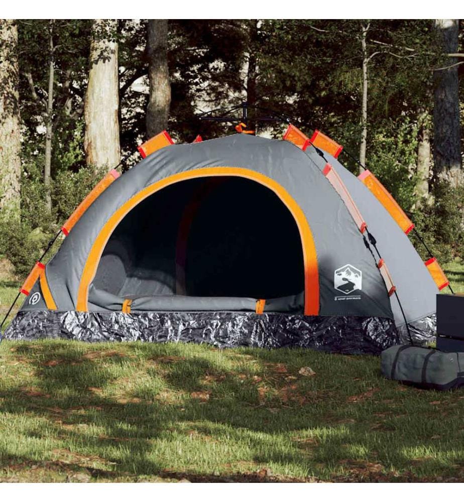 Campingzelt 4 Personen Grau und Orange Quick Release