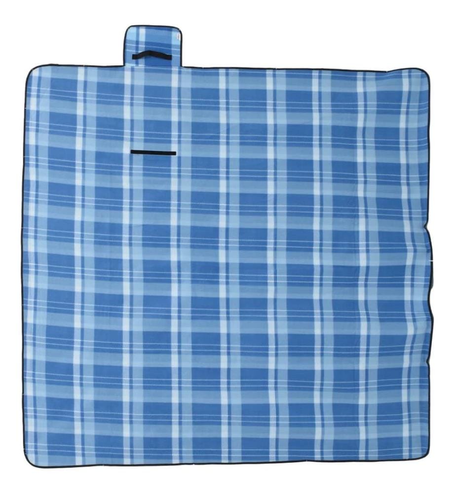 Picknickdecke Faltbar Blau Kariert 200x200 cm Samt