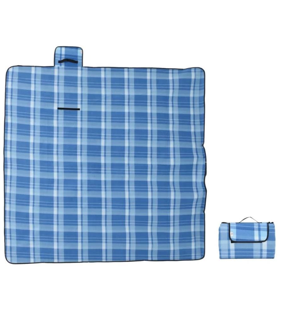 Picknickdecke Faltbar Blau Kariert 200x200 cm Samt