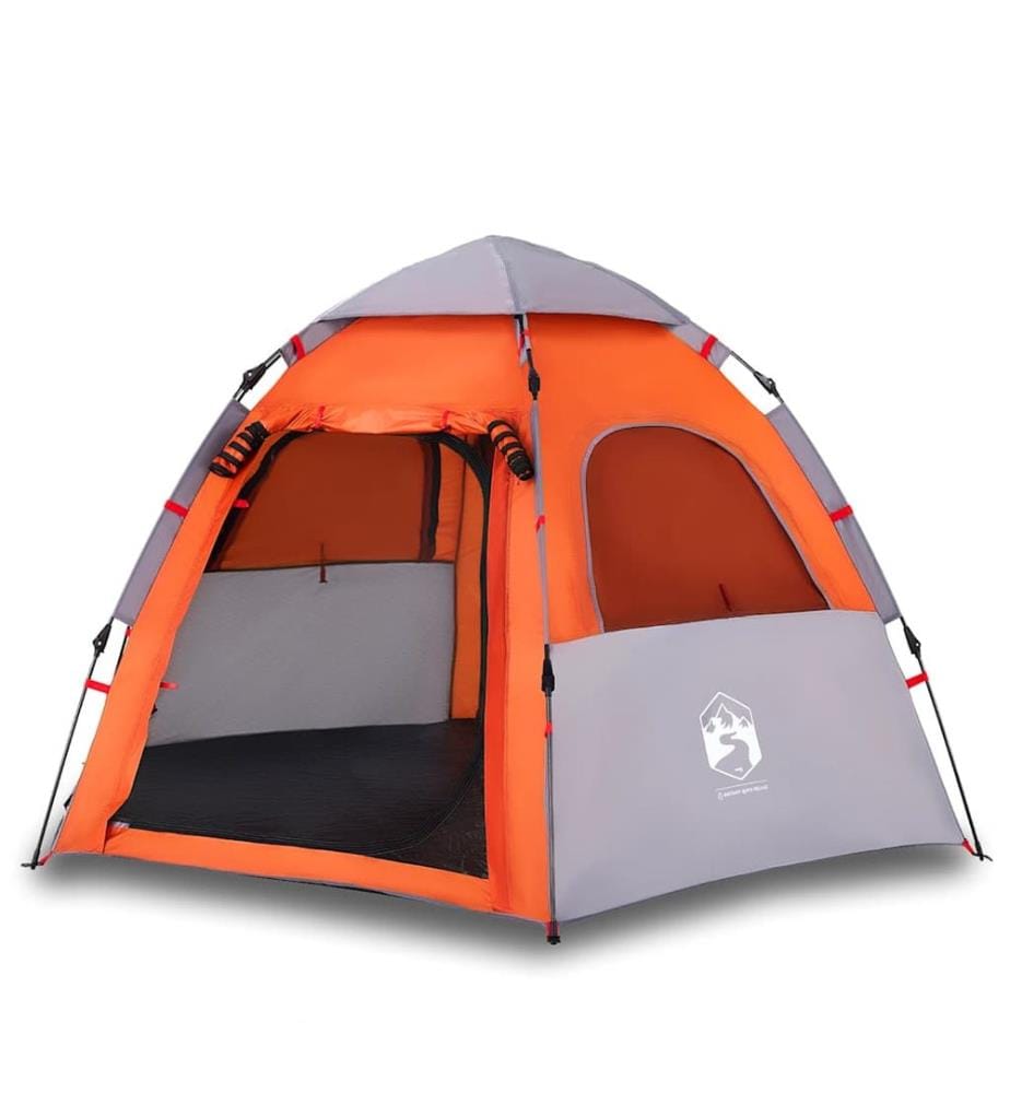 Campingzelt 4 Personen Grau und Orange Quick Release