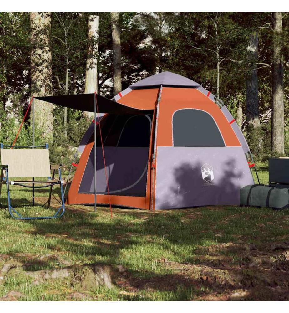Campingzelt 4 Personen Grau und Orange Quick Release