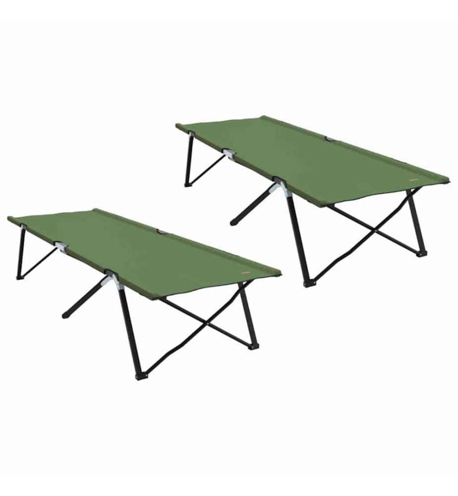 Lit de camping pliant 2 pcs Vert 206 x 76 x 74 cm