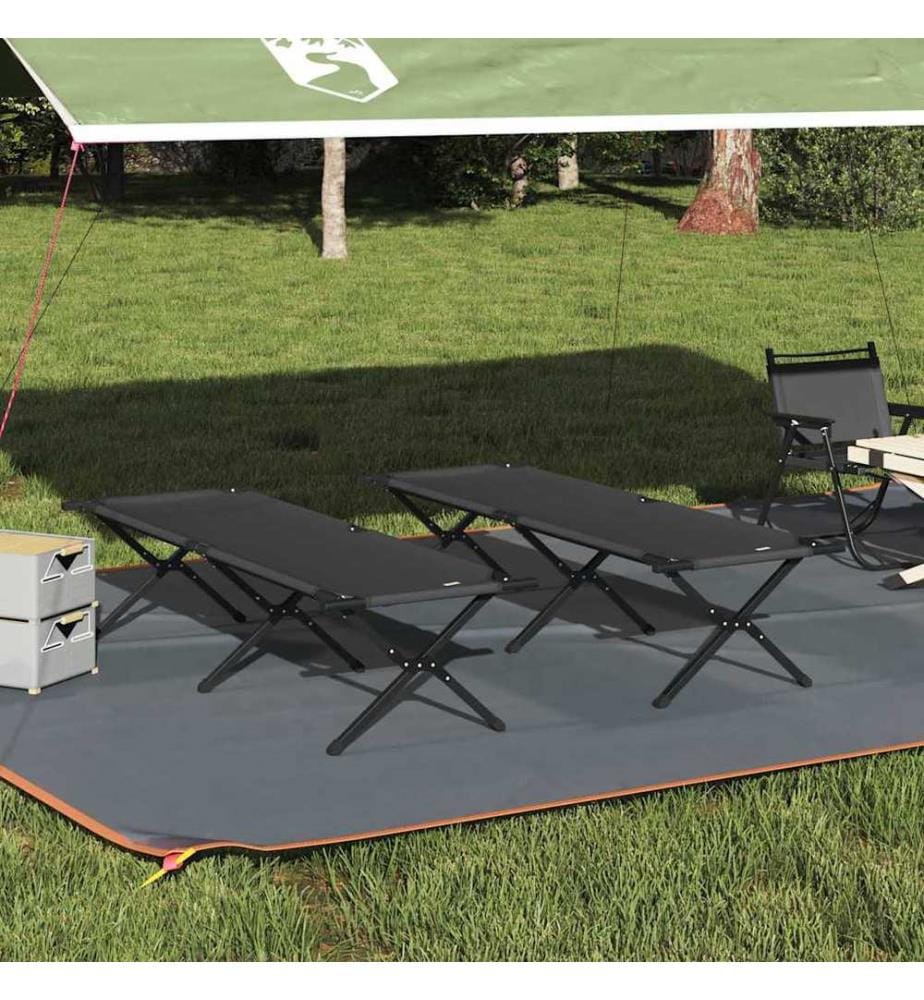 Lit de camping pliant 2 pcs Noir 193 x 69 x 45 cm Tissu Oxford