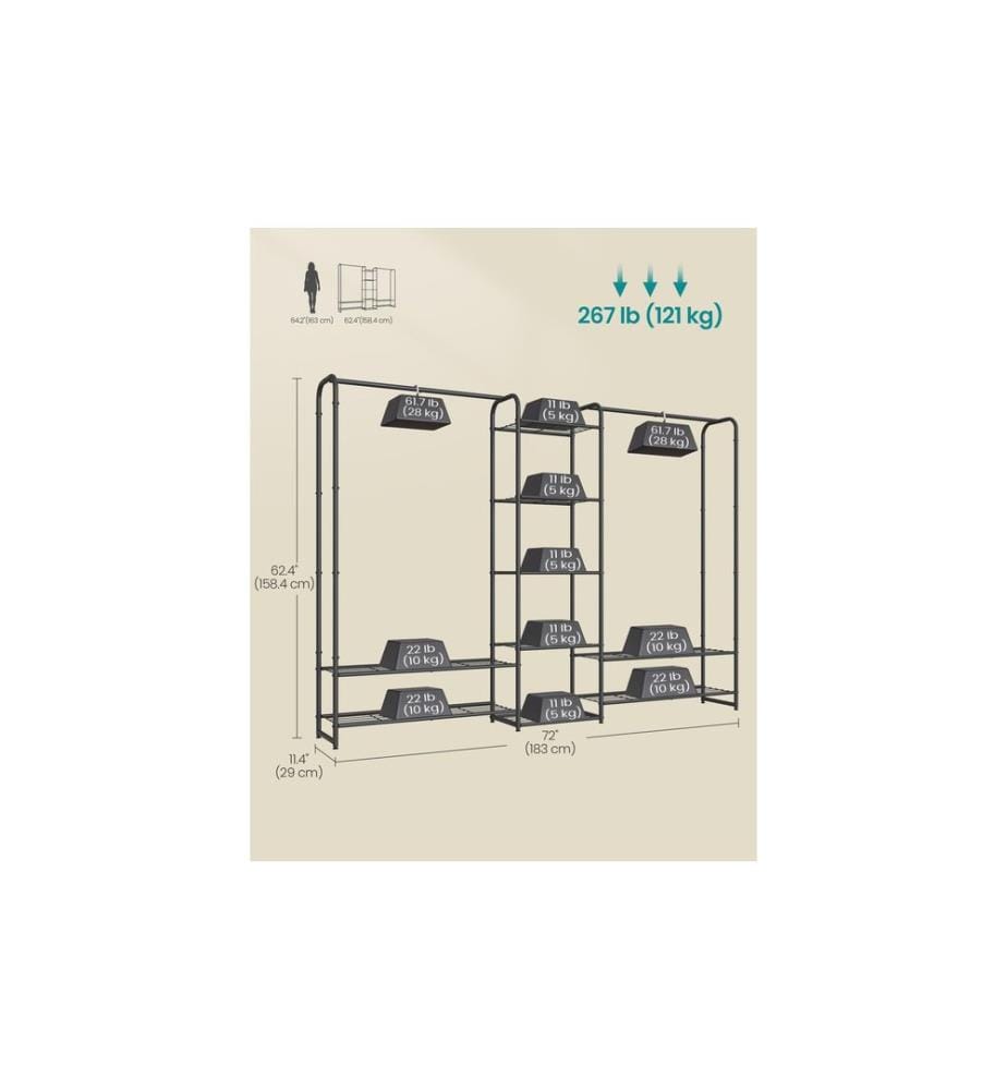 Songmics - Porte-manteau 182,4 x 29 x 158,4 cm, Noir