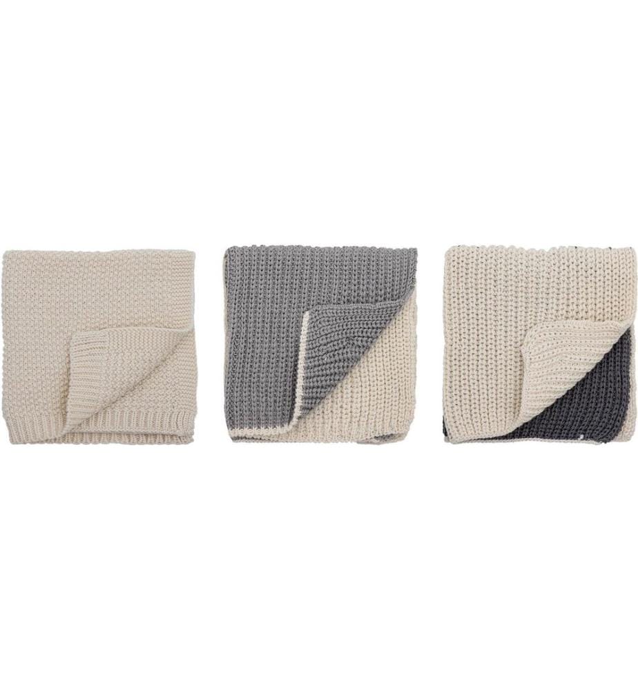 Bloomingville - Torchon à vaisselle Odette, Coton, Gris, 27 x 27 cm, 3 pièces
