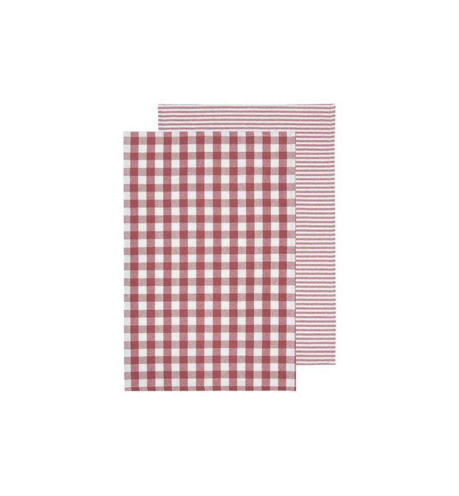 Ladelle - Torchon pour la vaisselle Eco Gingham 45 x 70 cm, 2 pièces, rouge/blanc
