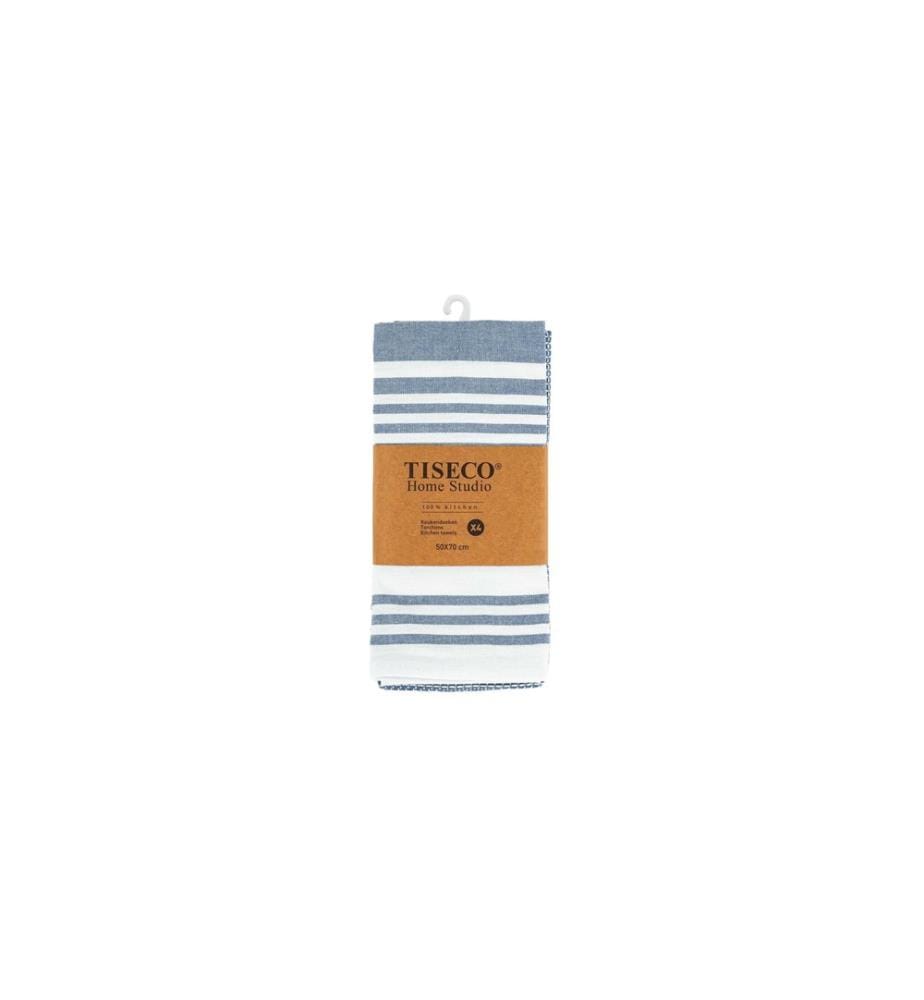 Tiseco - Torchon pour la vaisselle Combo Set de 4 pièces, Bleu/Blanc