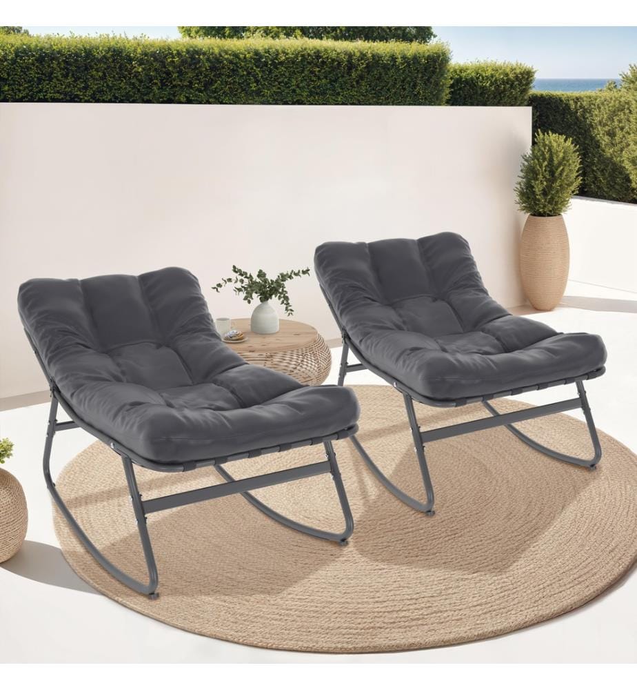 2er-Set Gartensessel mit Schaukelfunktion - Anthrazitgrau