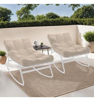 Set di 2 poltrone a dondolo da giardino Ariane - Bianco e Beige