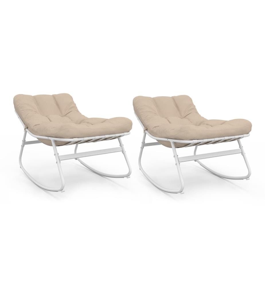 Set di 2 poltrone a dondolo da giardino Ariane - Bianco e Beige