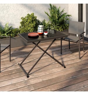 Tavolo da giardino sollevabile Oleg 100cm in vetro temperato - Grigio e Nero