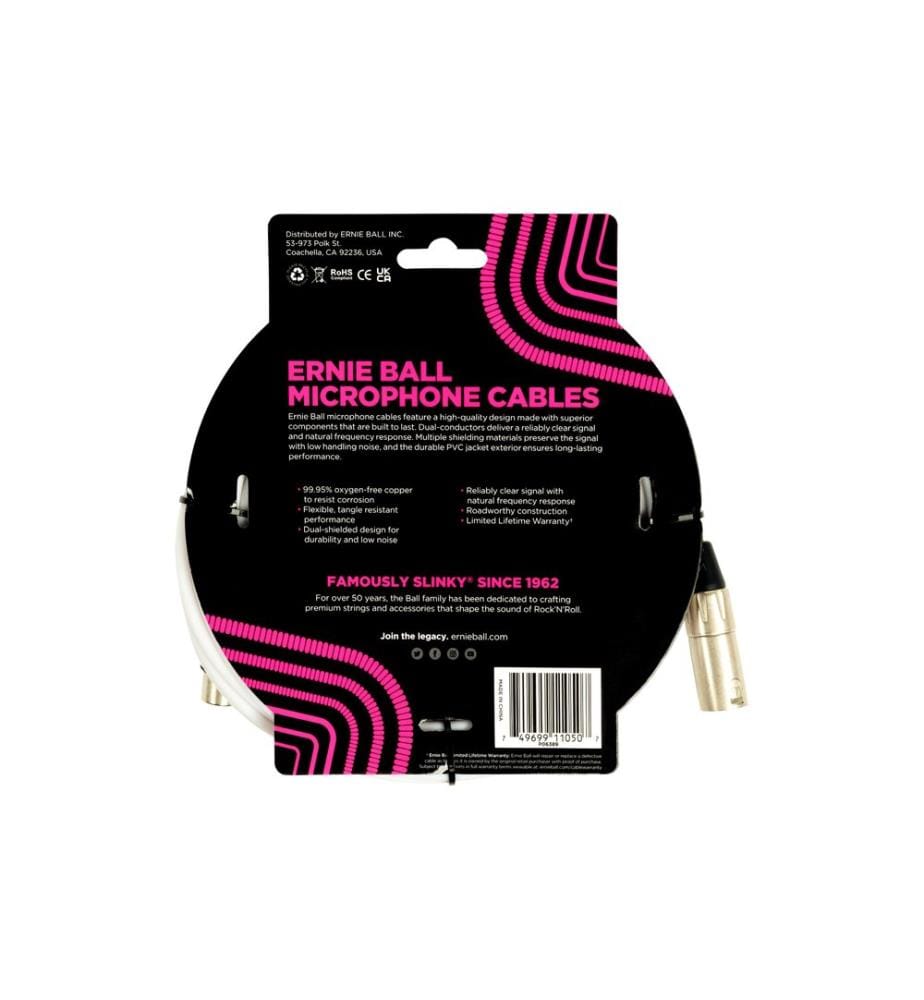 Ernie Ball - Câble XLR XLRm-XLRm 6.1 m, Argenté