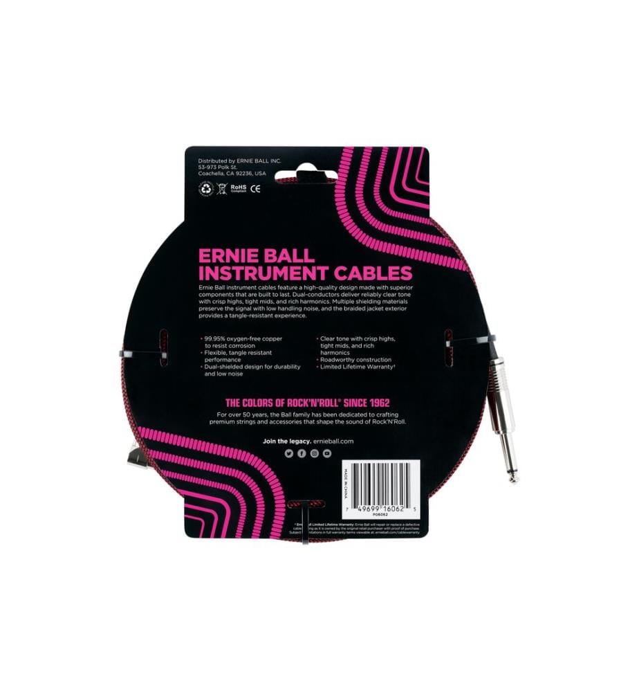 Ernie Ball - Câbles d'instruments 6062 - 7.62 m, Rouge/Noir
