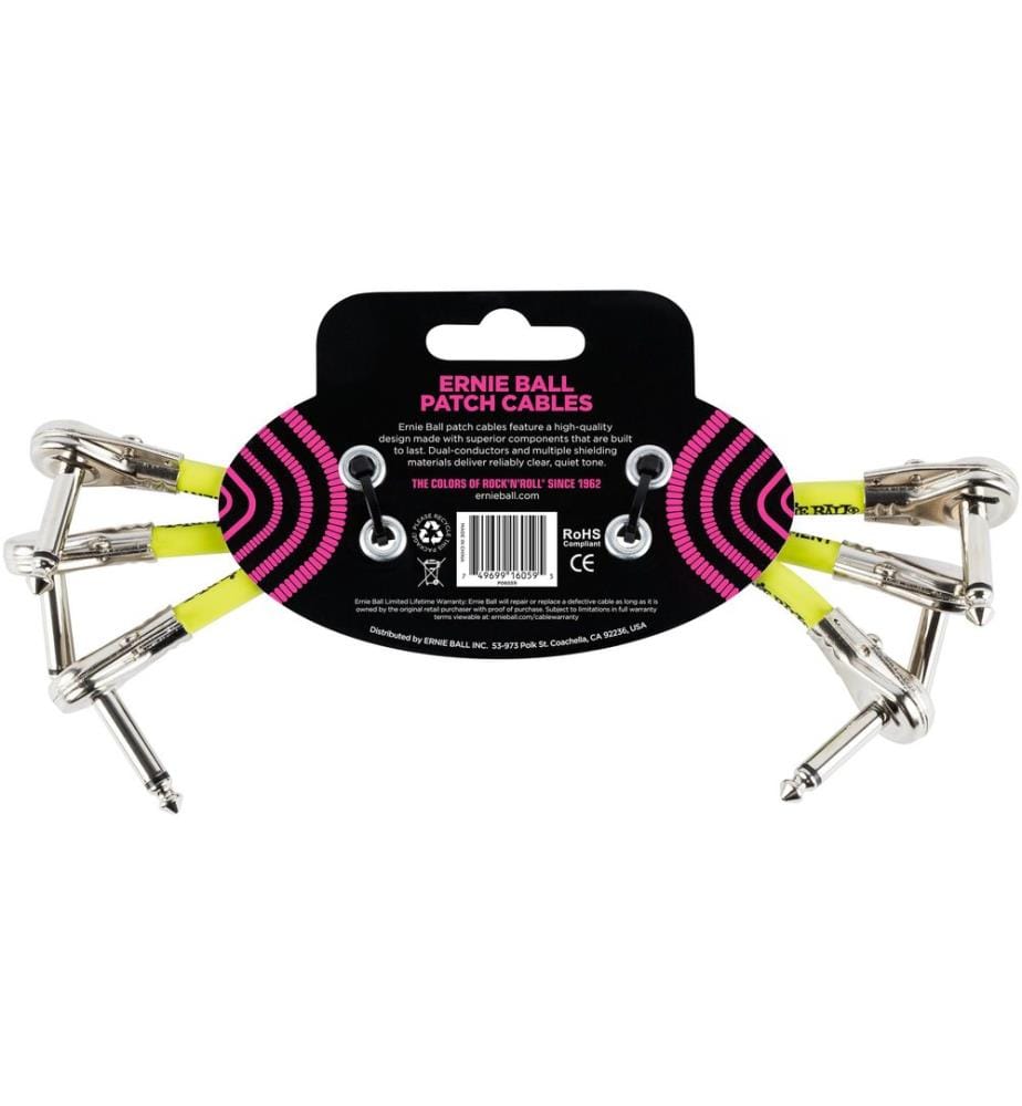 Ernie Ball - Câble patch 6059 Paquet de 3 - 0.15 m, Noir