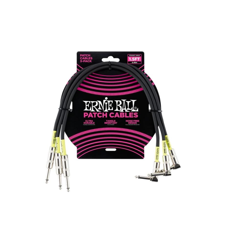 Ernie Ball - Câble patch 6076 Paquet de 3 - 0.46 m, Noir