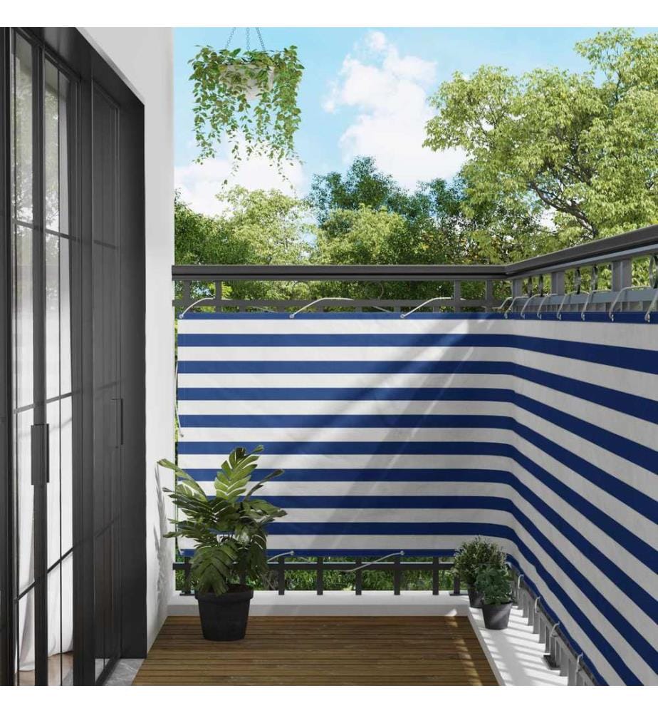Balkonsichtschutz Blau und Weiss 110 x 600 cm Oxford-Stoff