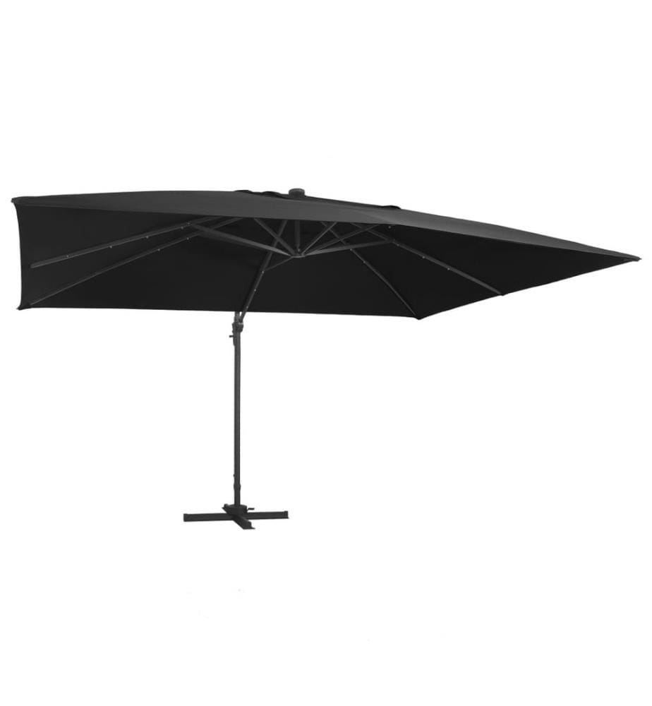 Ampelschirm mit LED-Leuchten und Alu-Mast 400x300 cm Schwarz
