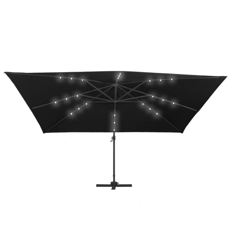 Ampelschirm mit LED-Leuchten und Alu-Mast 400x300 cm Schwarz