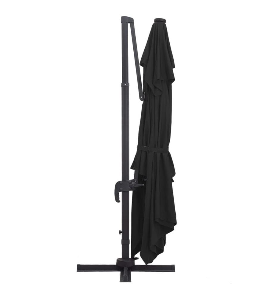 Ampelschirm mit LED-Leuchten und Alu-Mast 400x300 cm Schwarz