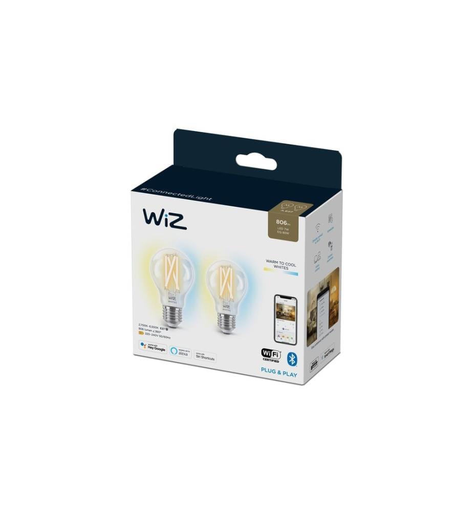 WIZ - Ampoules 7W (60W) E27 A60 Filament Clear double pack