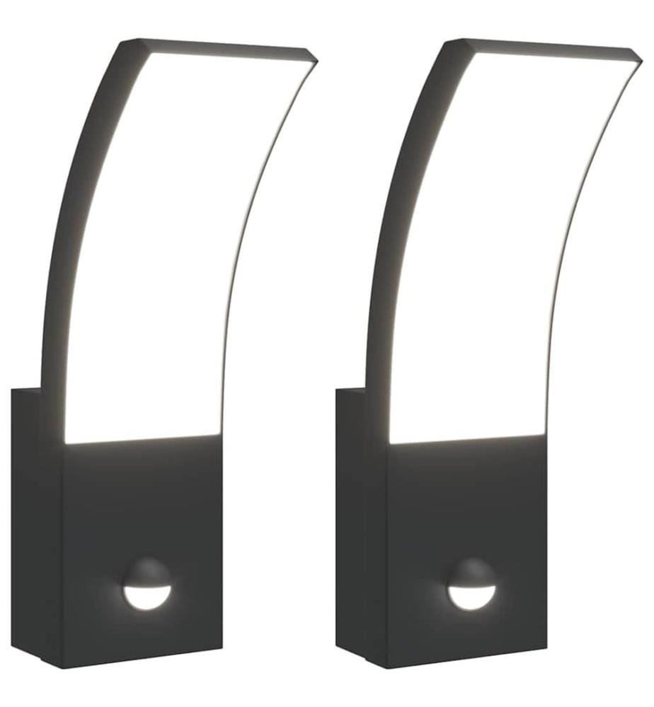 LED-Aussenwandleuchten mit Sensor 2 Stk. Schwarz Aludruckguss