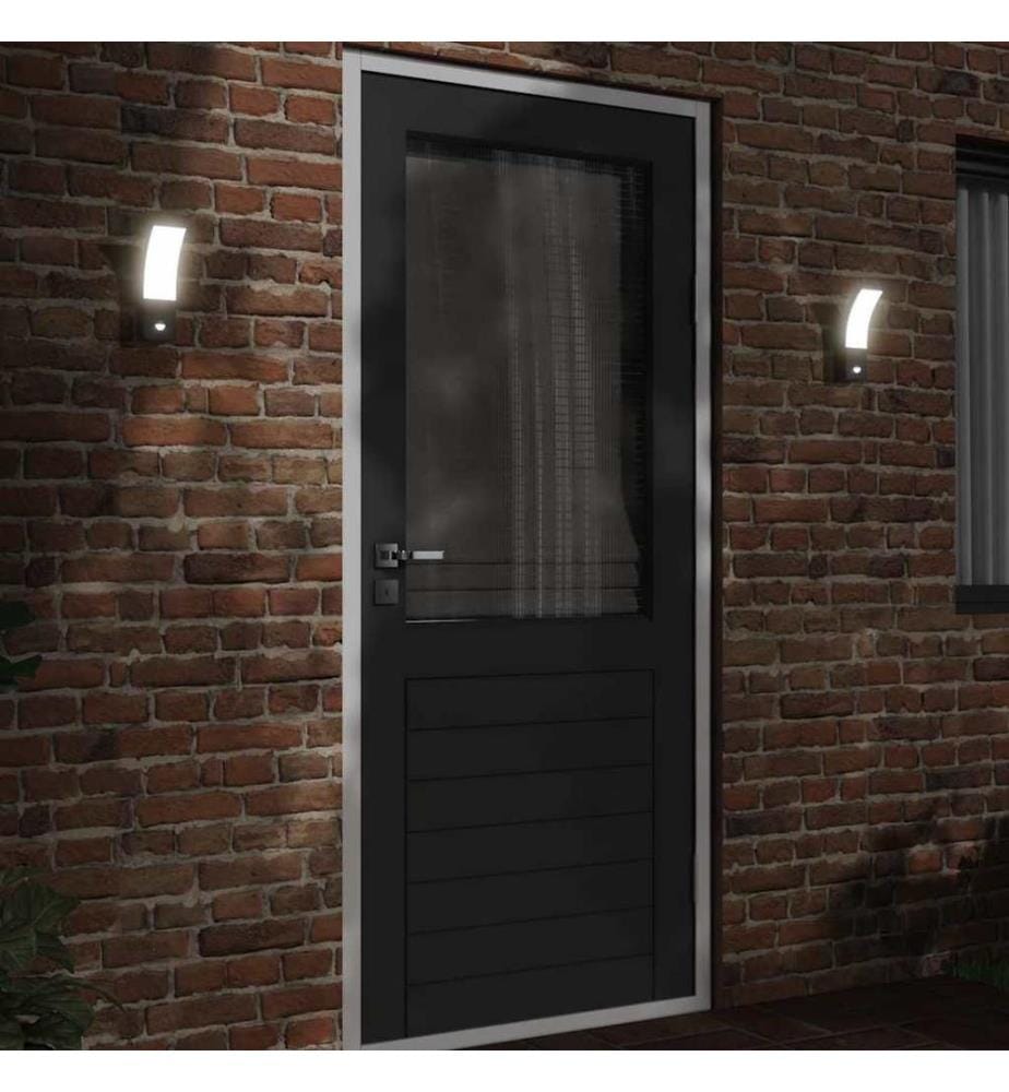 LED-Aussenwandleuchten mit Sensor 2 Stk. Schwarz Aludruckguss