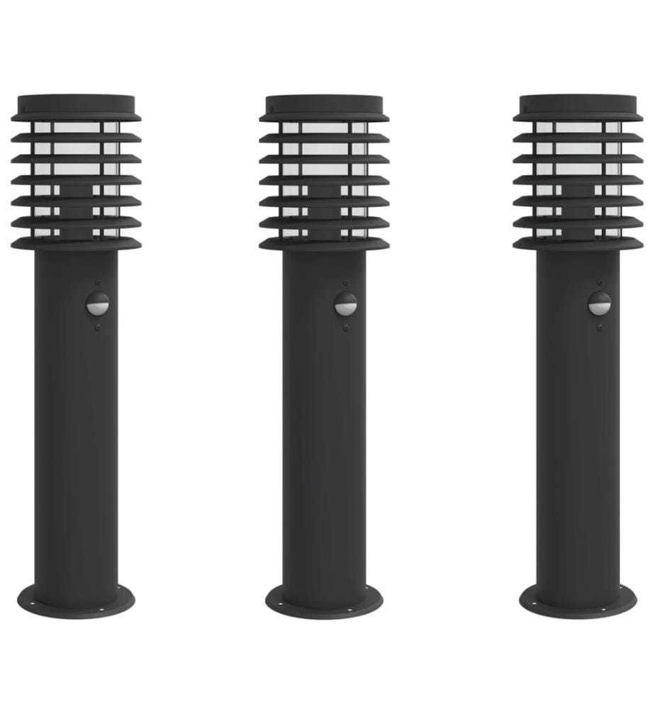 Wegeleuchten mit Bewegungsmelder 3 Stk. Schwarz 60 cm Edelstahl