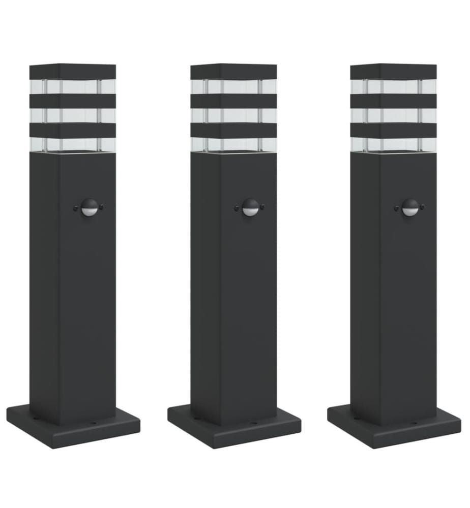Wegeleuchten mit Bewegungsmelder 3 Stk. Schwarz 50 cm Aluminium