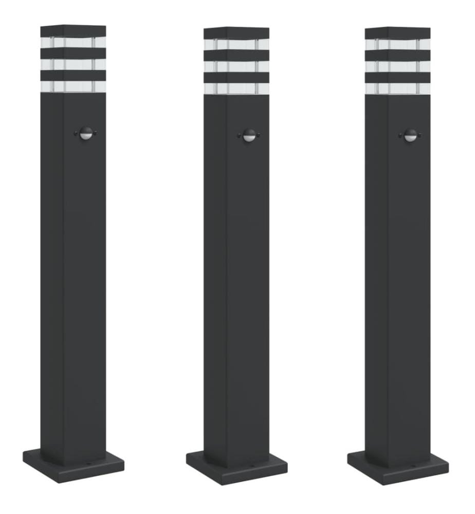 Wegeleuchten mit Bewegungsmelder 3 Stk. Schwarz 80 cm Aluminium