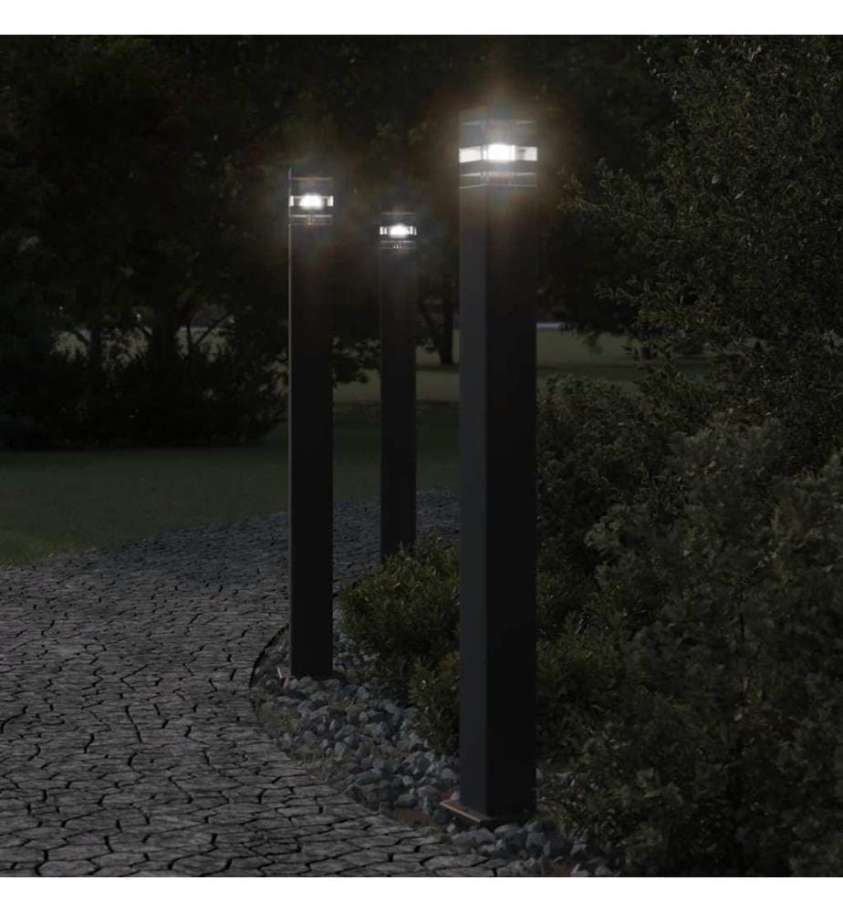 Wegeleuchten mit Bewegungsmelder 3 Stk. Schwarz 110cm Aluminium