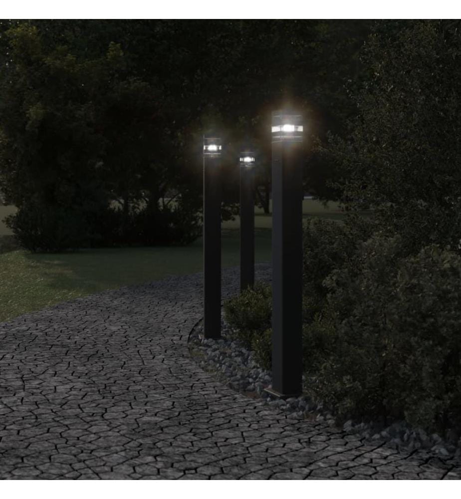 Wegeleuchten mit Steckdose 3 Stk. Schwarz 110 cm Aluminium