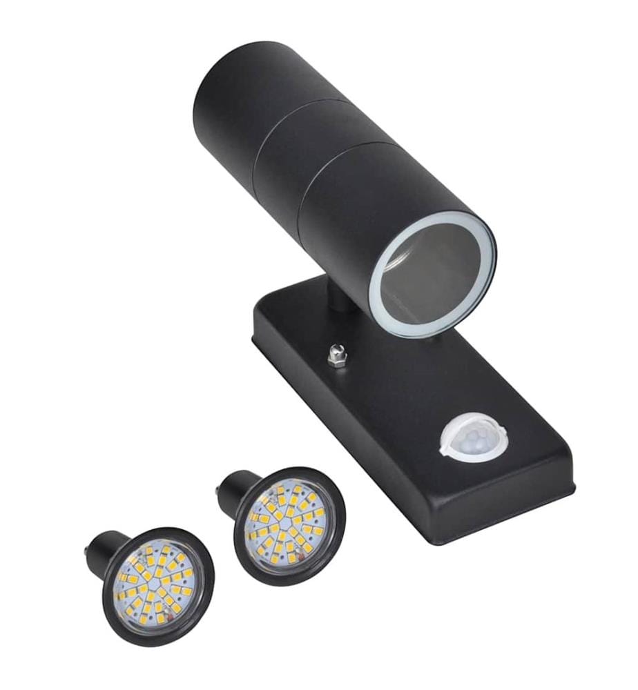 LED-Wandleuchte Edelstahl Zylinderform Schwarz mit Sensor
