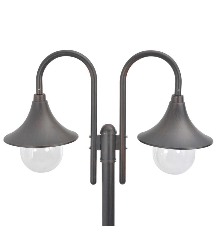 Garten-Pollerleuchte E27 220 cm Aluminium 2-Laterne Bronze