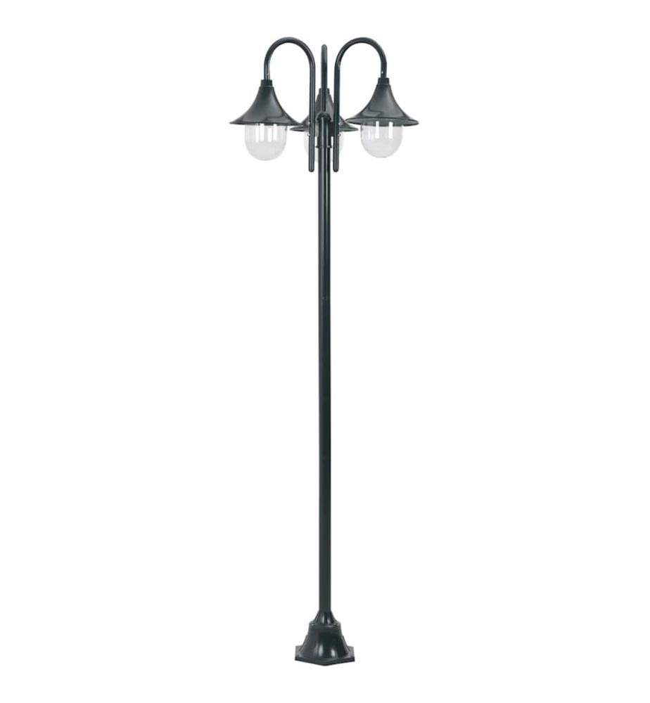 Garten-Pollerleuchte E27 220 cm Aluminium 3-Laterne Dunkelgrün
