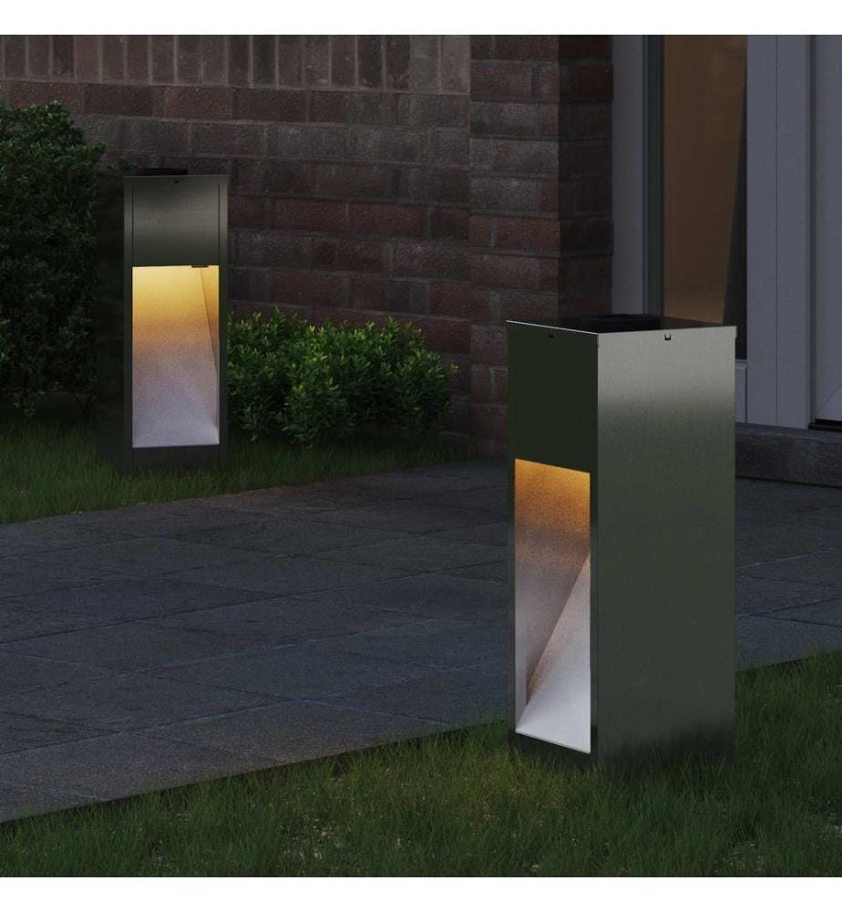 Solar LED Wegeleuchte 2 pcs Silber Galvanisiert