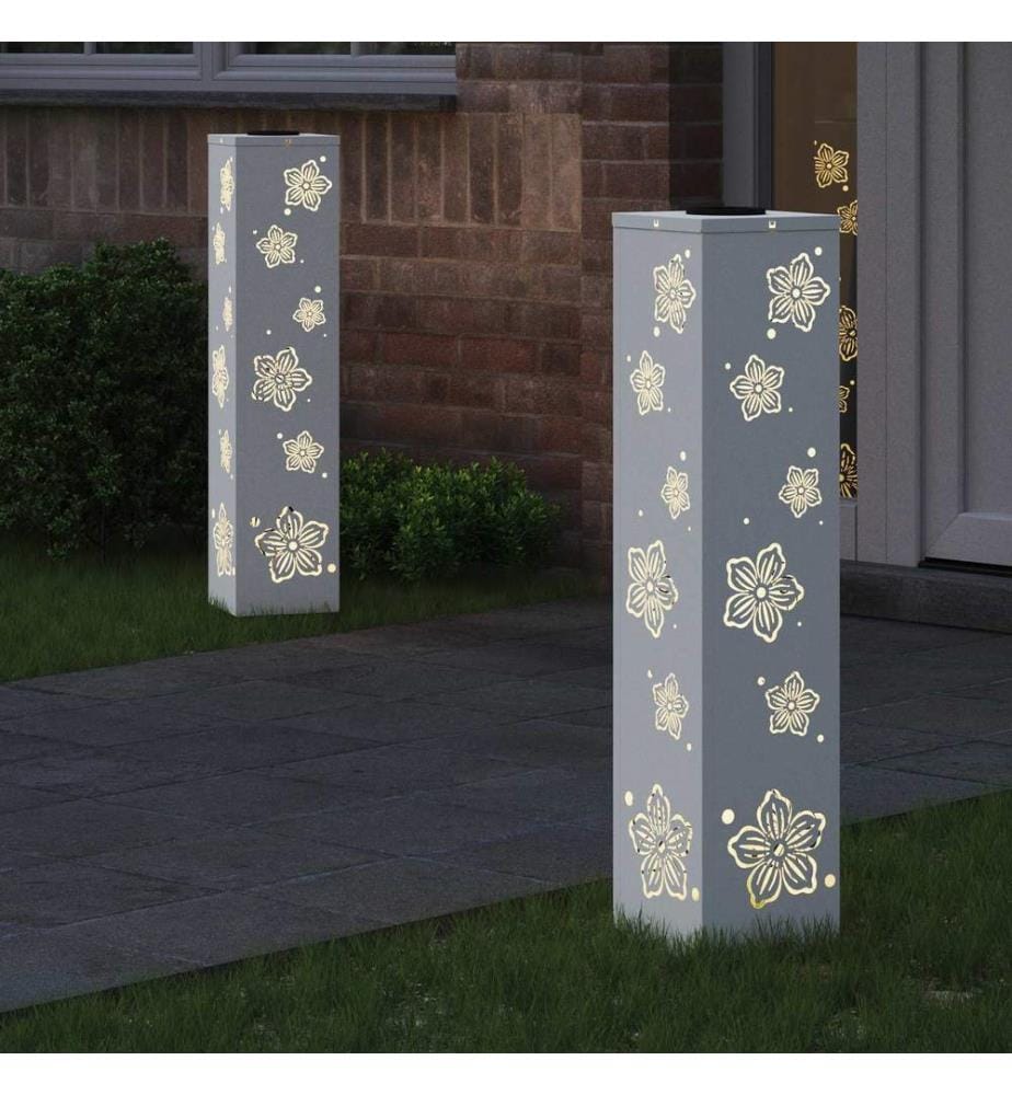 Solar LED Weg Licht 2 pcs Weiss Kalt gewalzter Stahl