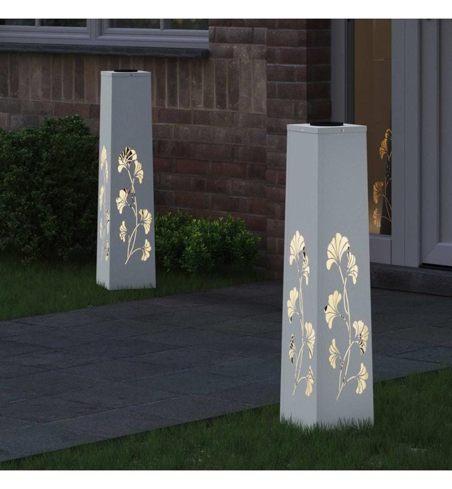 Solar LED Weg Licht 2 pcs Weiss Kalt gewalzter Stahl
