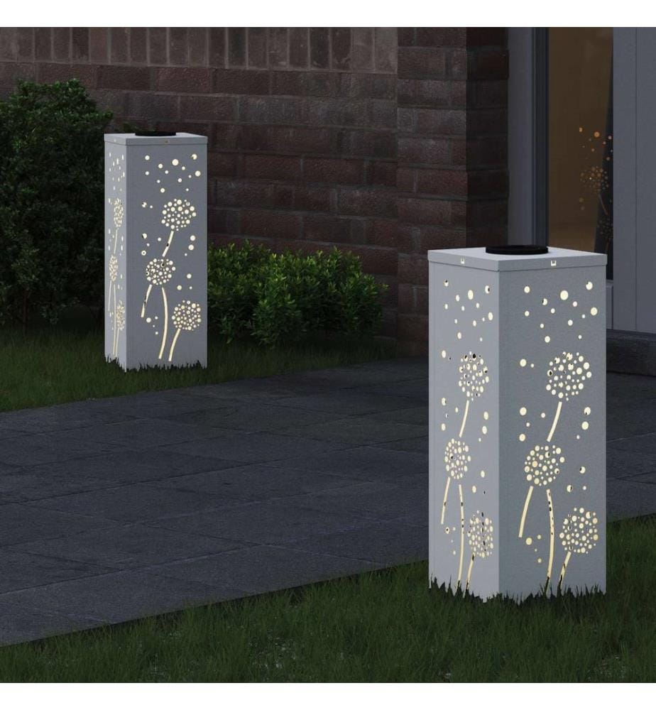 Solar LED Weg Licht 2 pcs Weiss Kalt gewalzter Stahl