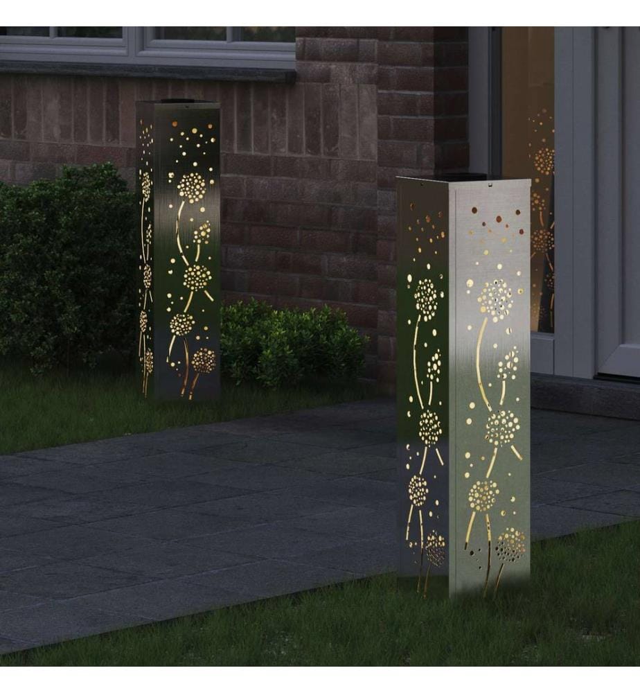 Lumière de chemin LED solaire 2 pcs Argenté Acier inoxydable