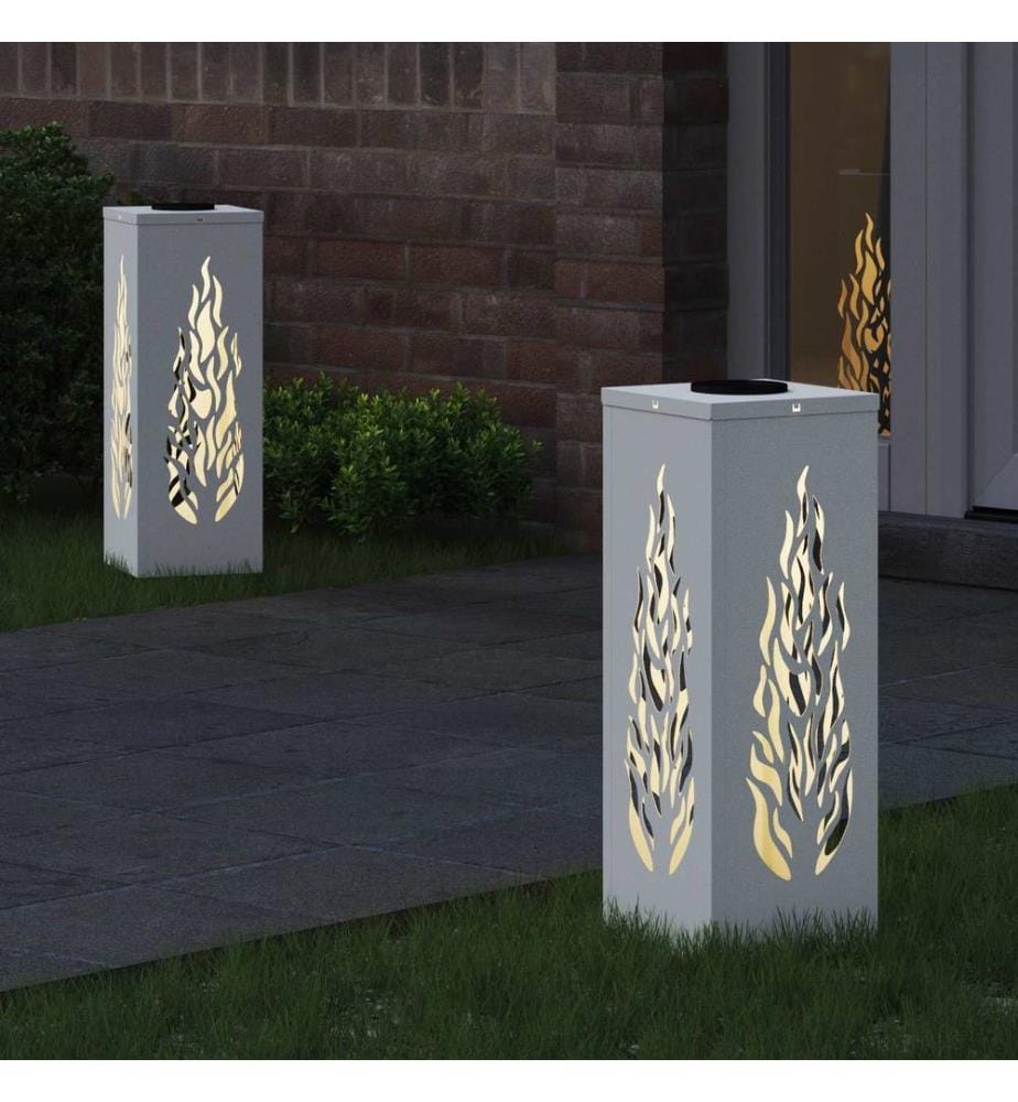 Solar LED Weg Licht 2 pcs Weiss Kalt gewalzter Stahl